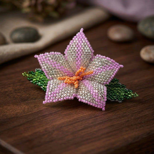Pink Ember Bloom Beaded Hair Barrette