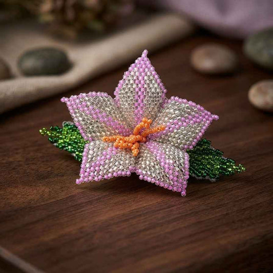 Pink Ember Bloom Beaded Hair Barrette