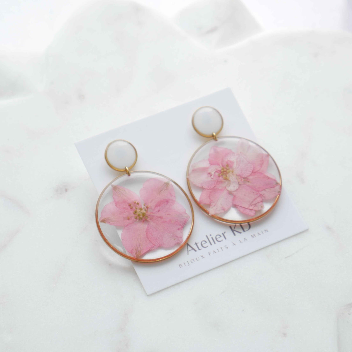 Boucles d'oreilles duo Delphine - 40mm et rond blanc