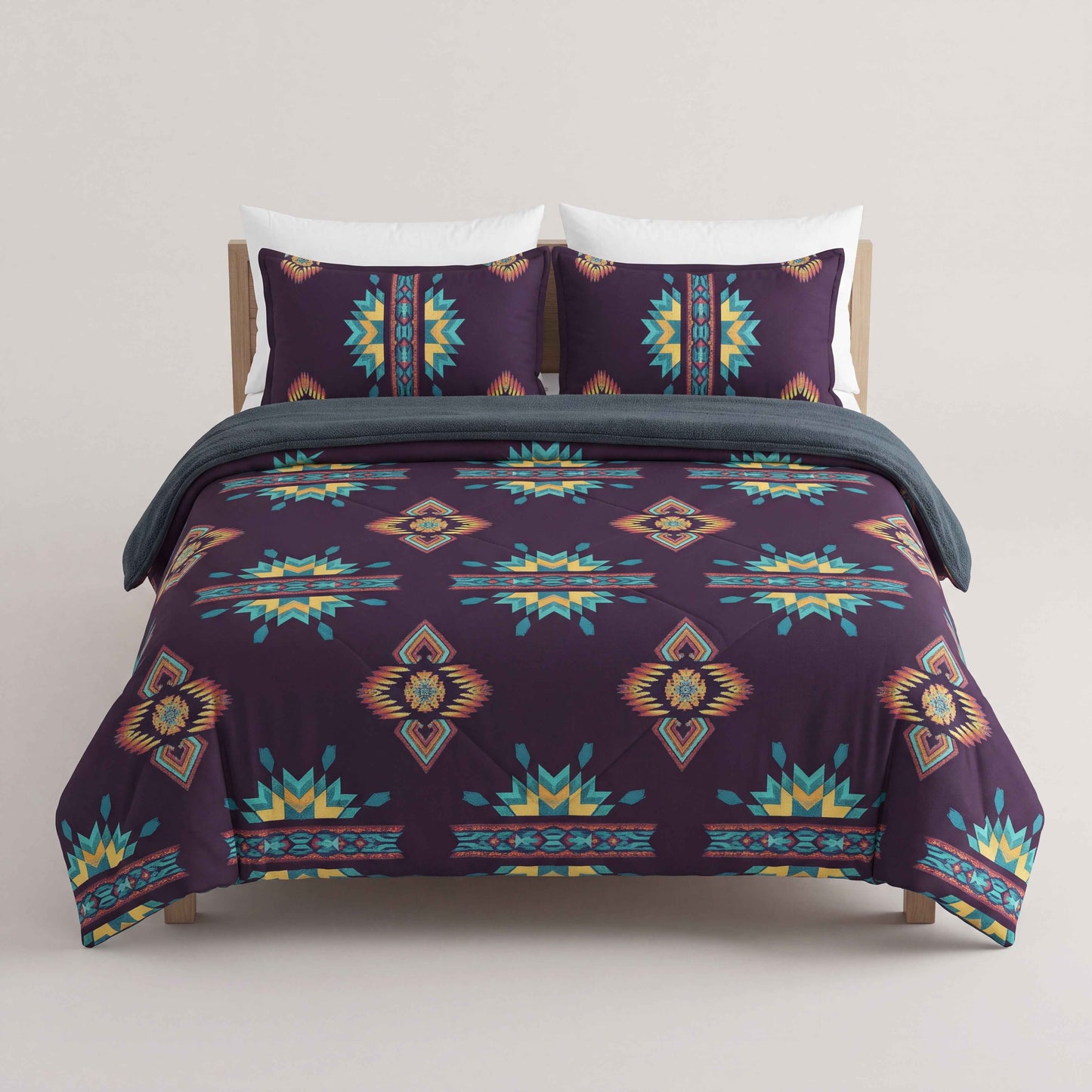 3PC SET FLANNEL BORREGO (sherpa lined) purple