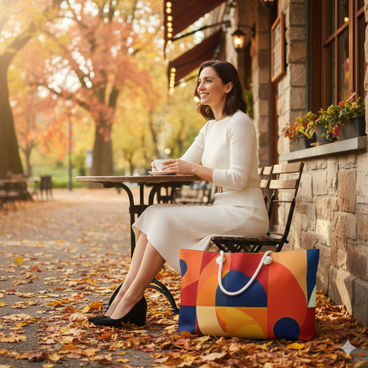 Abstract Geometric Color Block Weekender Bag | Modern Tote | Large Tote Bag - AURABAGS SHOP