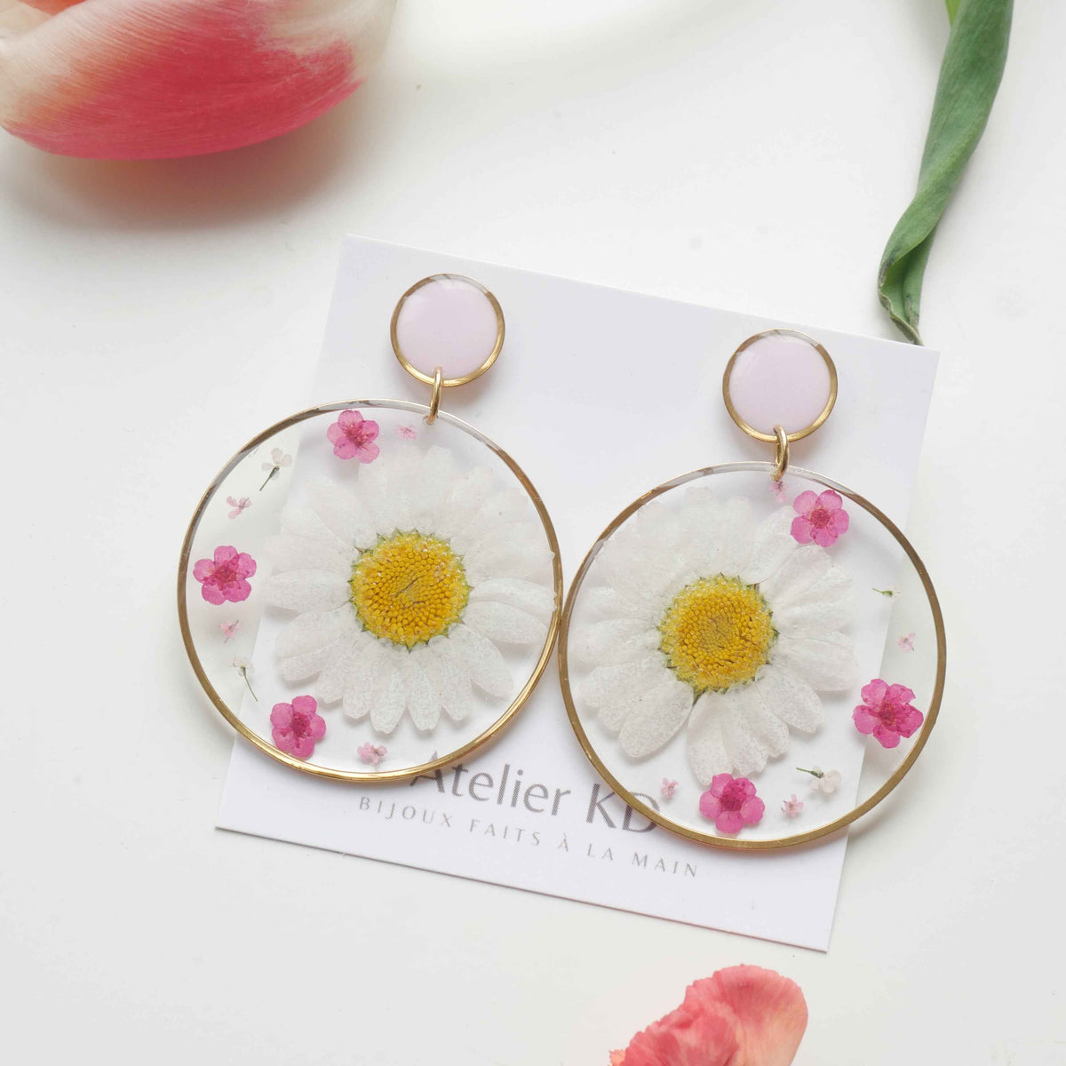 Boucles d'oreilles duo rose - rond (XXL)