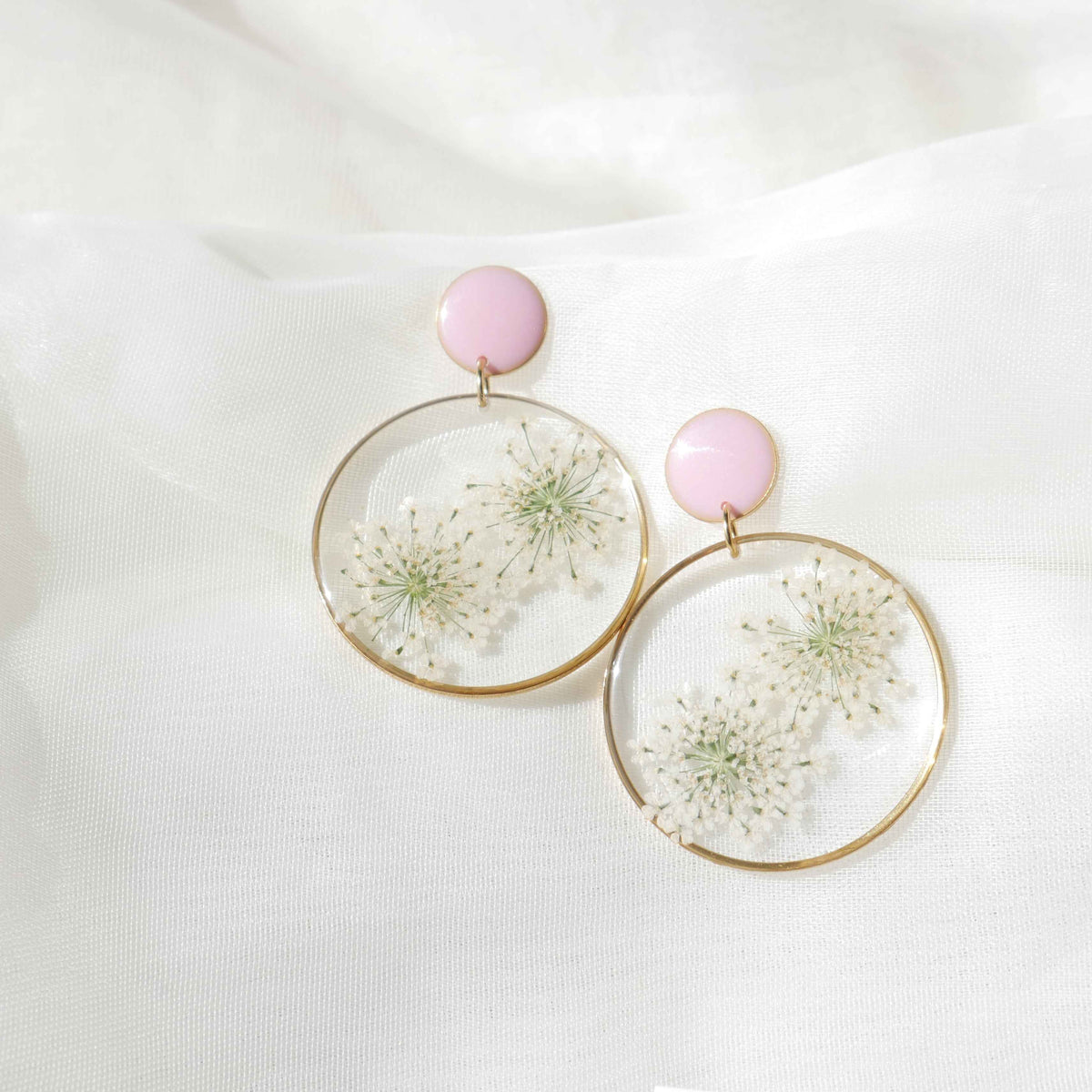 Boucles d'oreilles duo Estelle blanche et rose - rond (xxl)