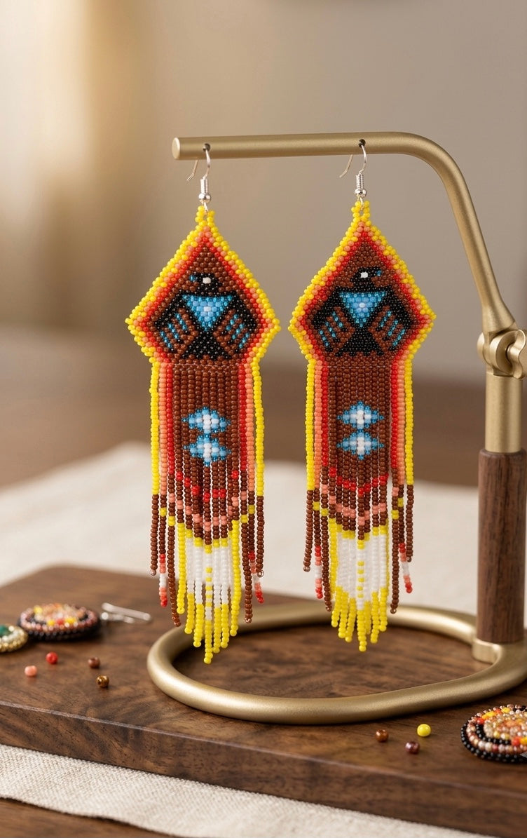 Beaded thunderbird earrings ( Brown )