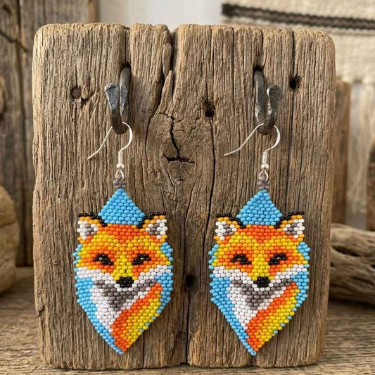 Fox Beaded Earrings (Blue)