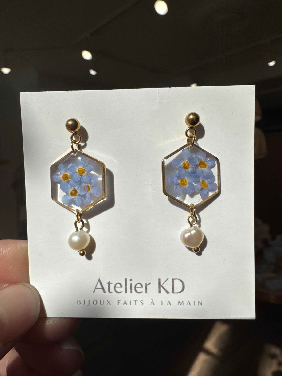 Boucles d'oreilles Perla myosotis - 16mm Hexa