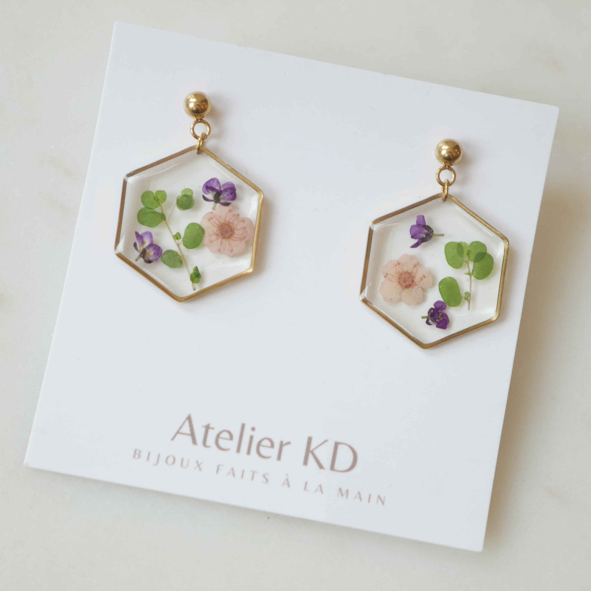Boucles d’oreilles Chloé rose - Hexa (moyen)