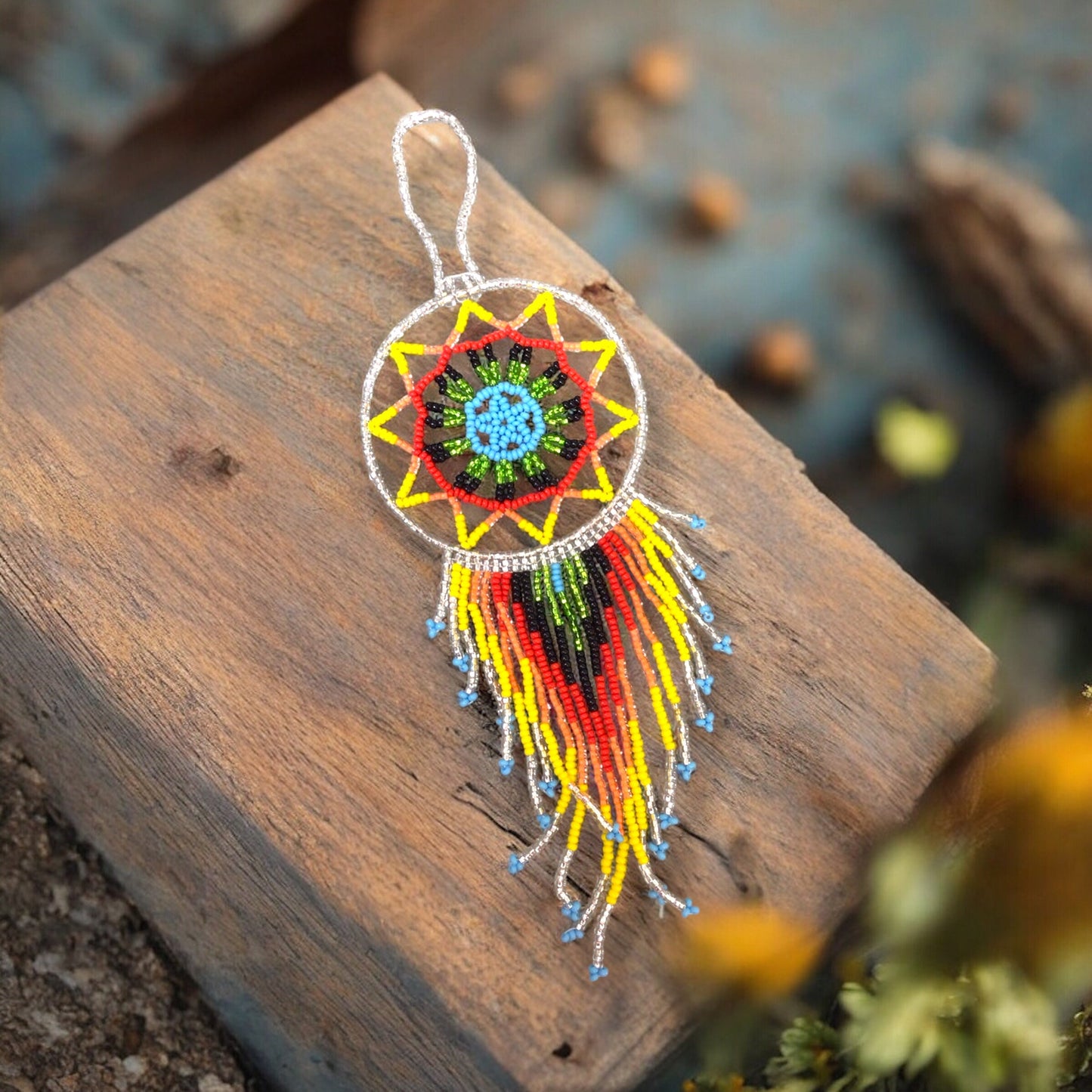 Silver and Yellow Celestial Beaded Handmade Dreamcatcher