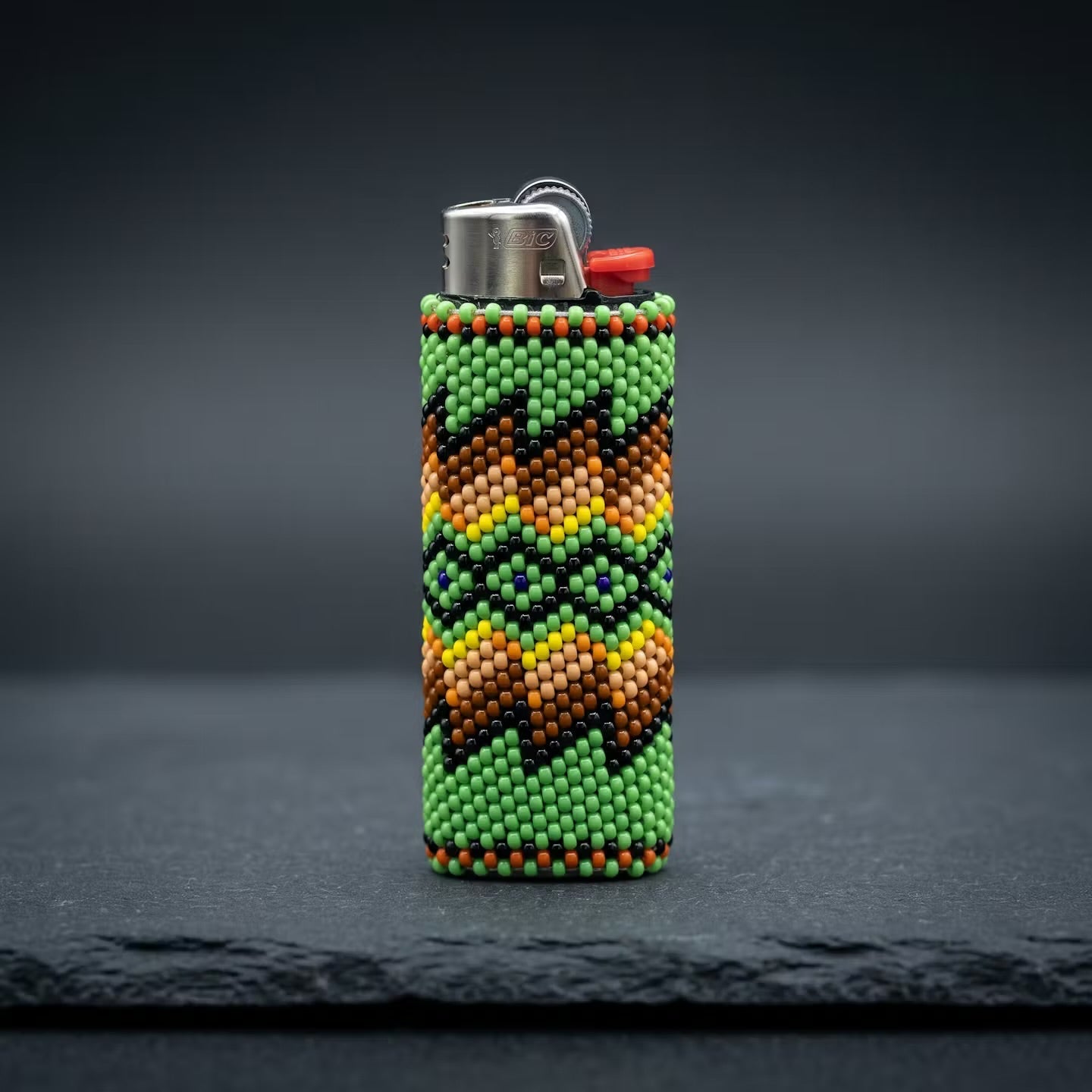 Yellow and white Beaded Lighter Case