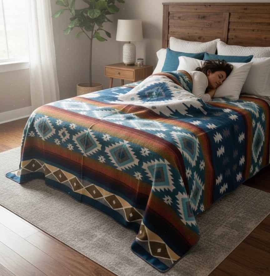 OLD TRIBES™ Star Path Blanket(Black and Turquoise )