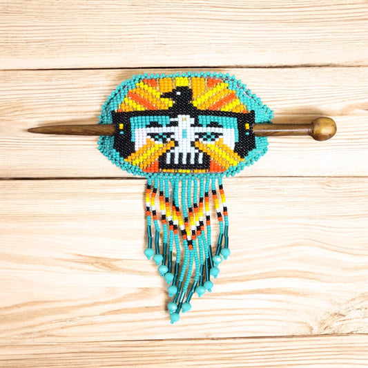 Eagle Fringed Beaded Barrette & Wooden Stick
