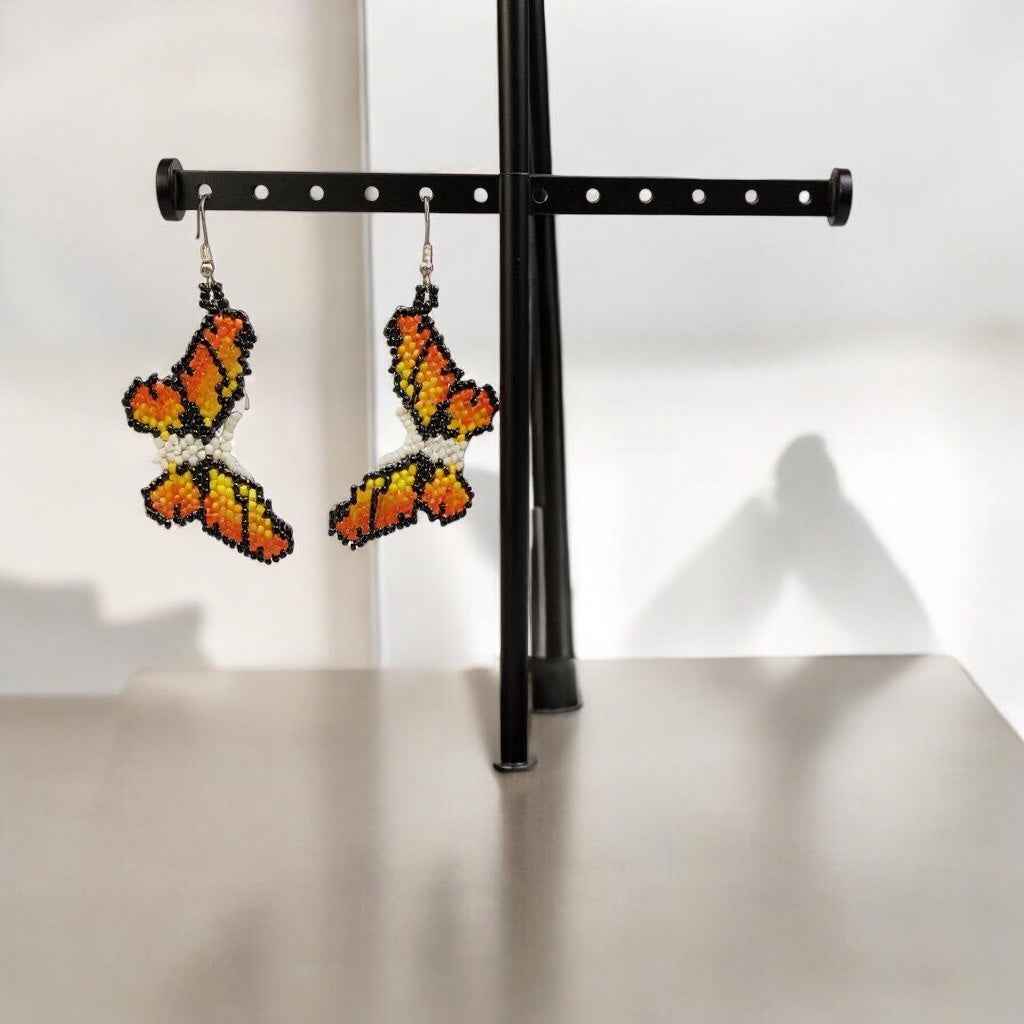 White Orange butterfly Beaded Earrings