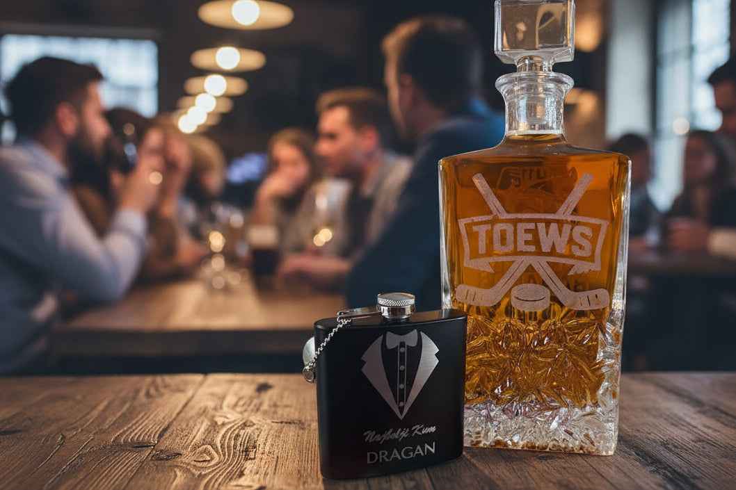 Personalized Square Whiskey Decanter Set with Optional Gift Box โ Custom Engraved Decanter and Glasses for Men, Weddings, or Special Occasions