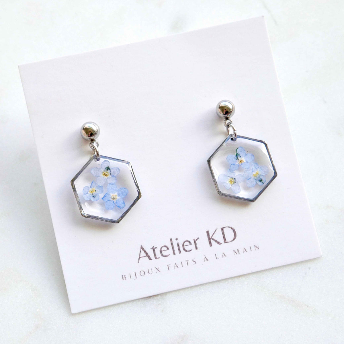 Boucles d’oreilles Myosotis - hexagone