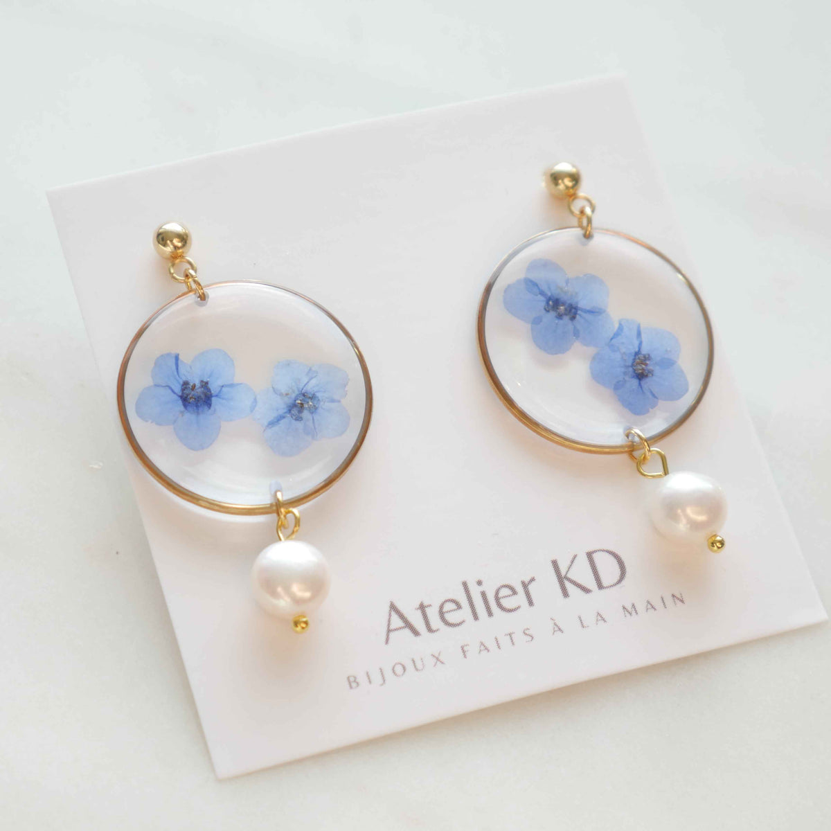Boucles d'oreilles Perla myosotis - rond 30mm