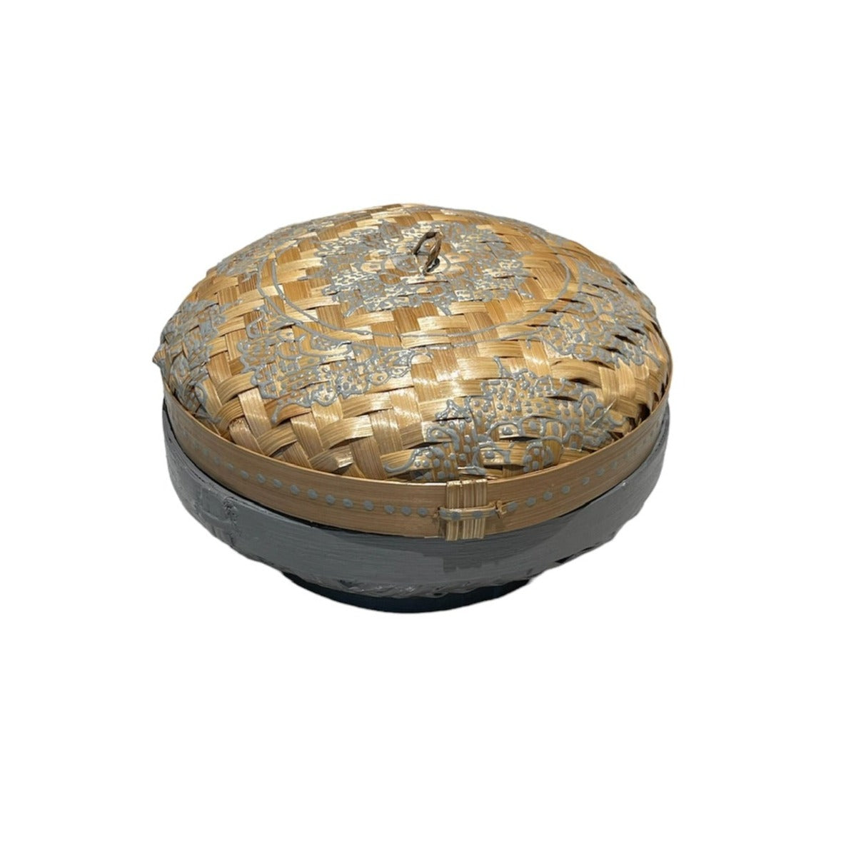 Grey Round Henna Rattan Box