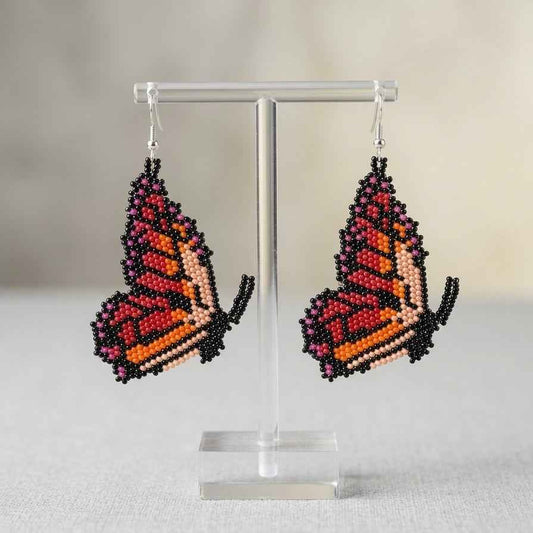 Pink Beaded Butterfly Wing Earrings