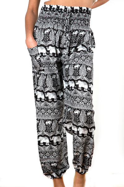 Black & White Elephant Bali Pants