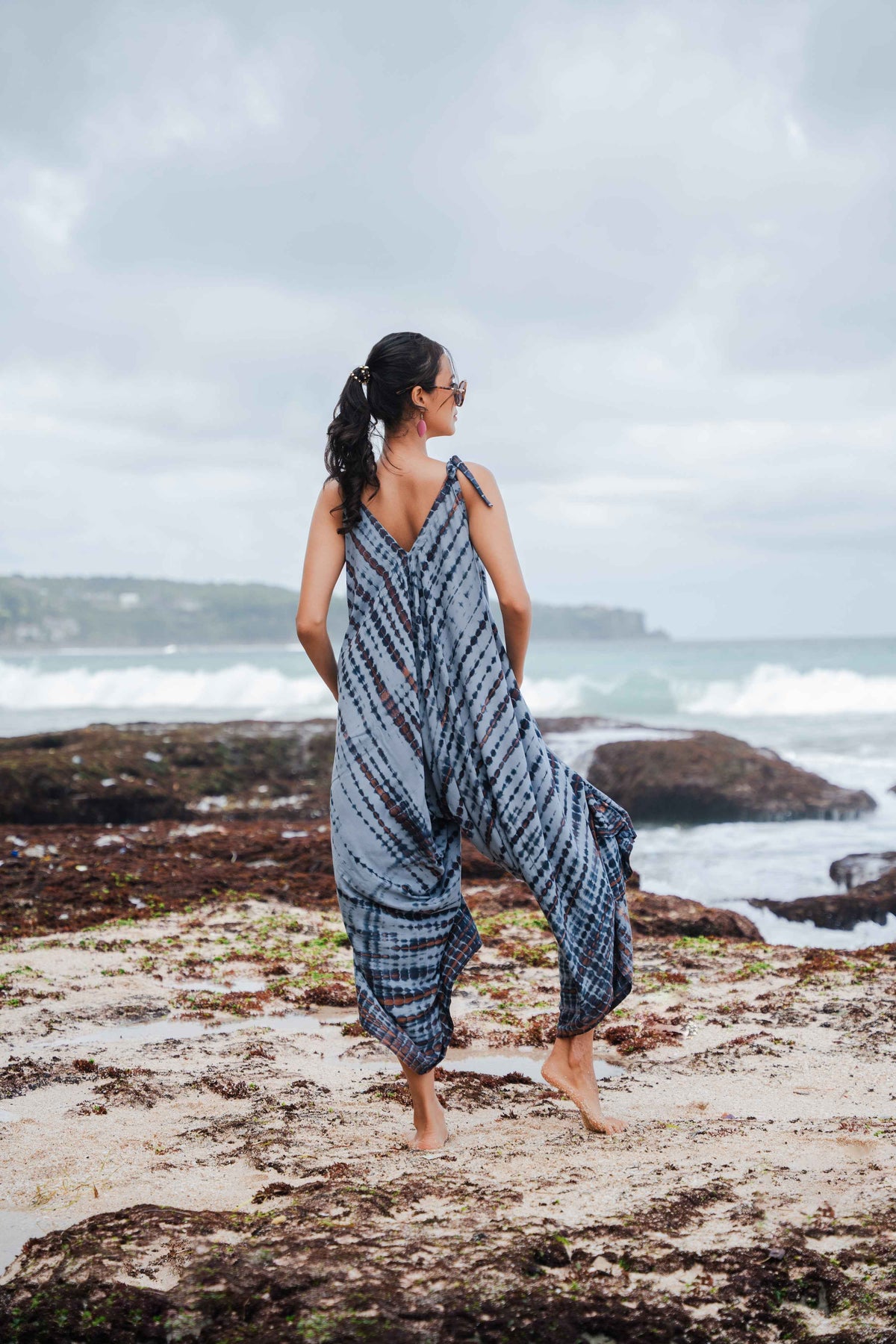 Simple Bone Tie Dye Romper - Grey