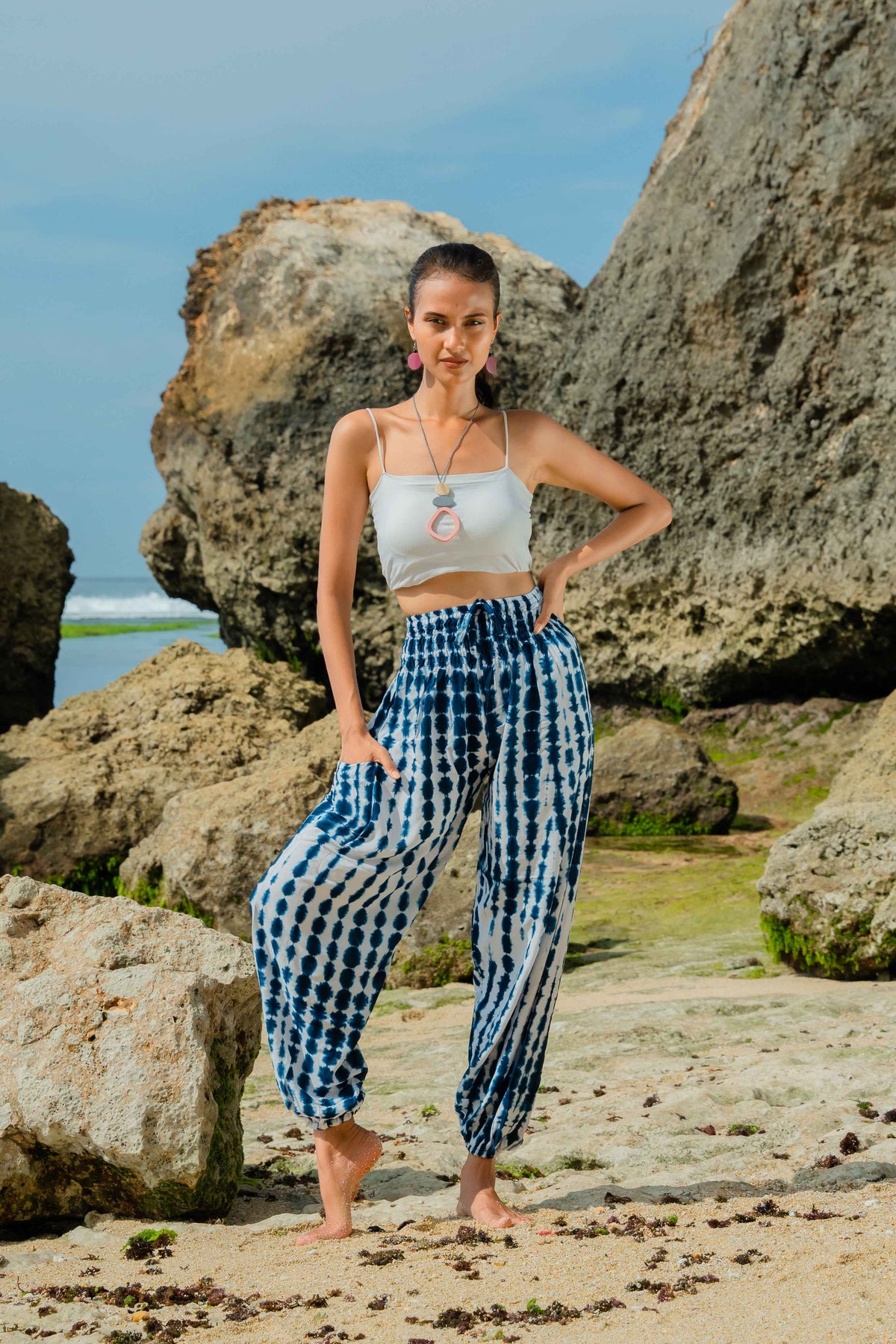 Bone Tie Dye Bali Pants - Navy & White