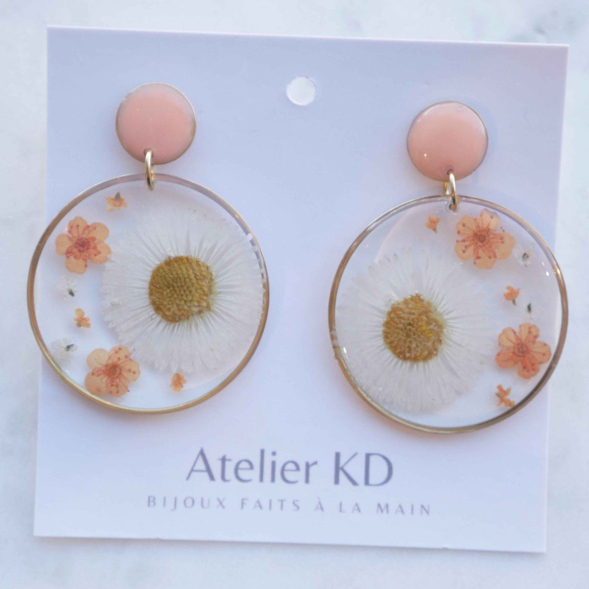 Boucles d'oreilles duo orange et blanc - rond (xl)