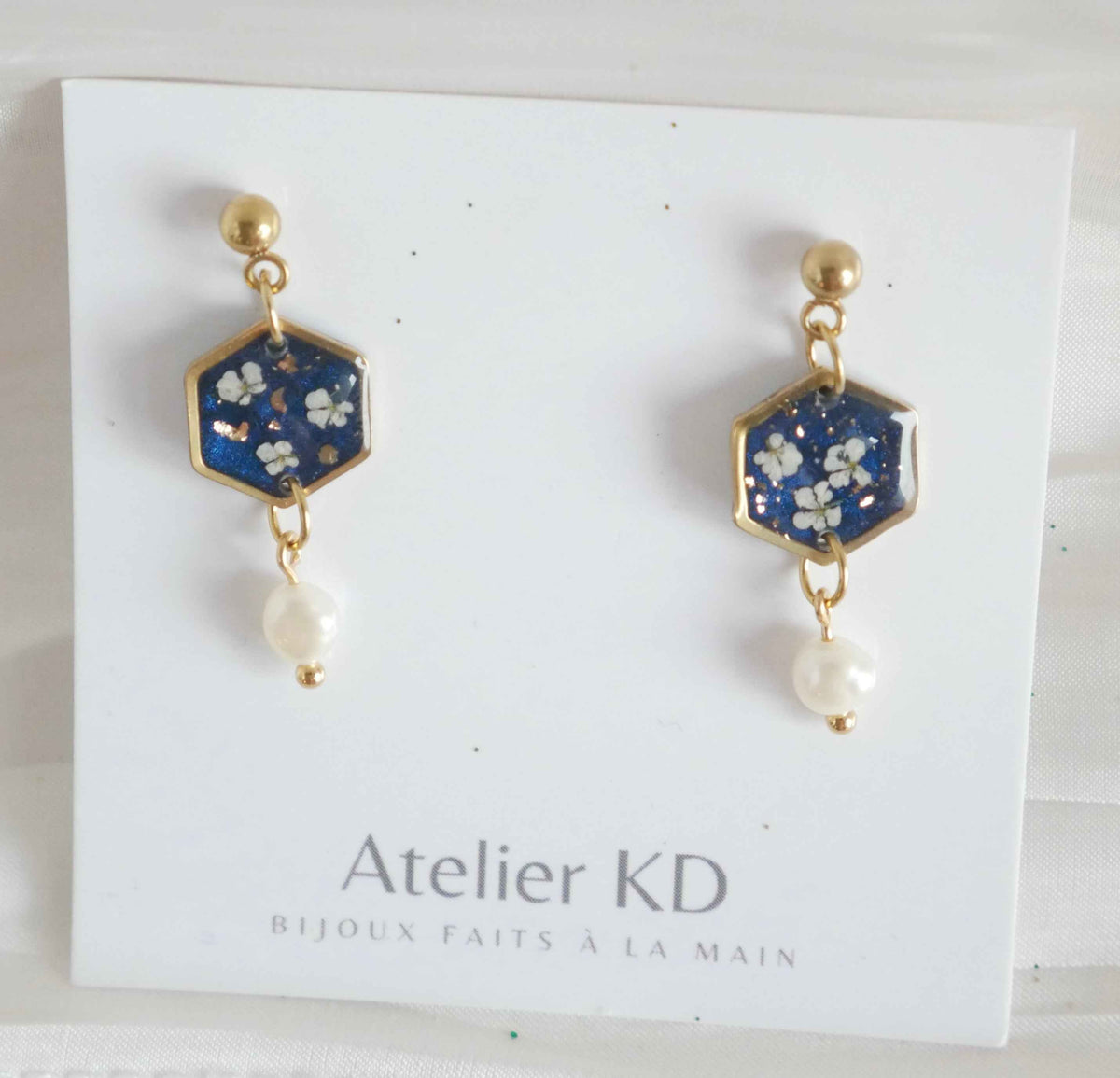 Boucles d'oreilles Céleste - gypsophile - hexa (12mm)