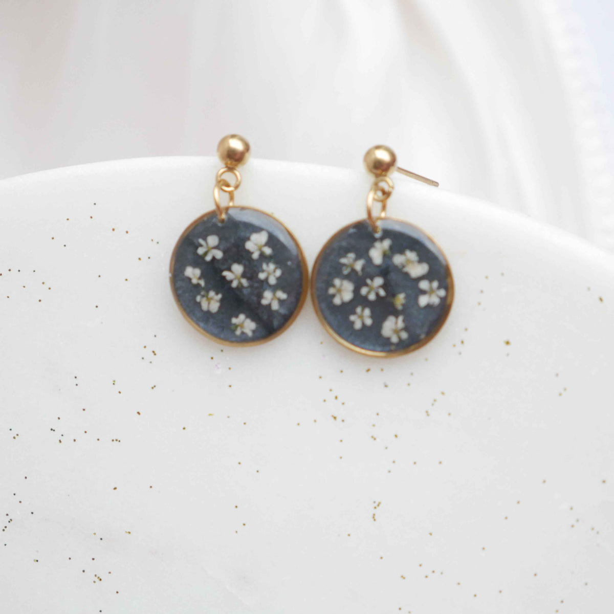 Boucles d'oreilles Céleste - fleurs de carottes- rond 16mm