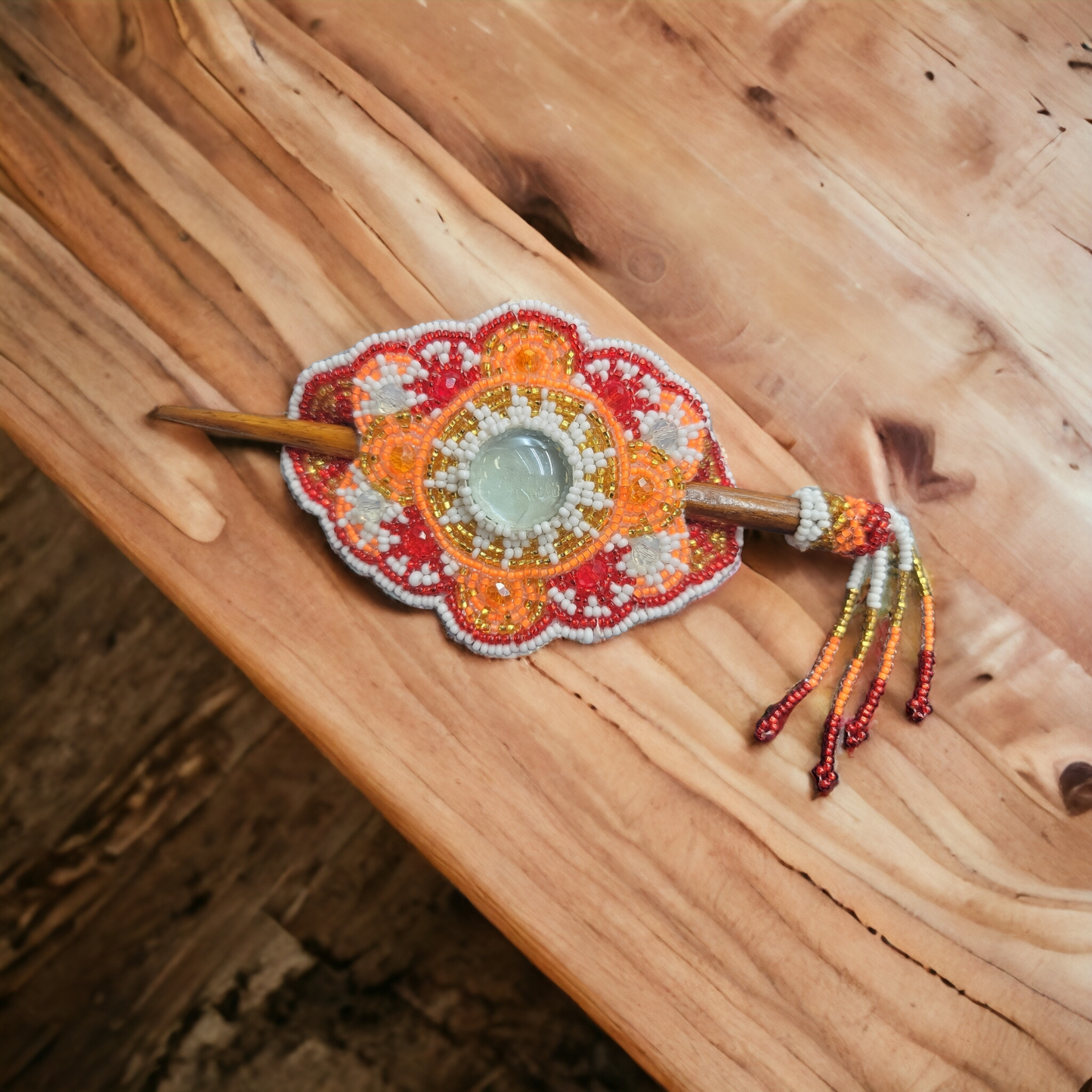 Native American Style Barrette Orange and Red accent