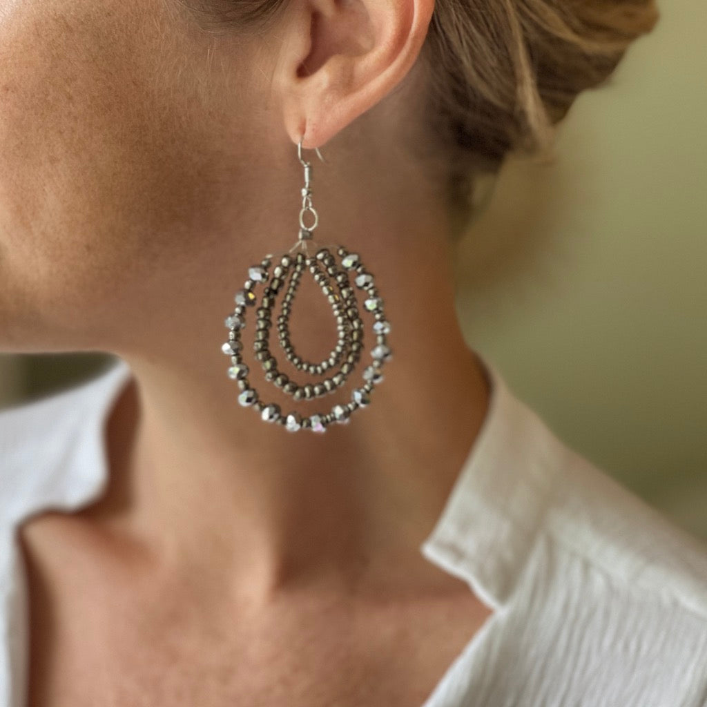 Triple Strand Crystal Bead Earring