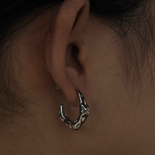 SADE Hammered Finish Mini Hoop Silver Earrings