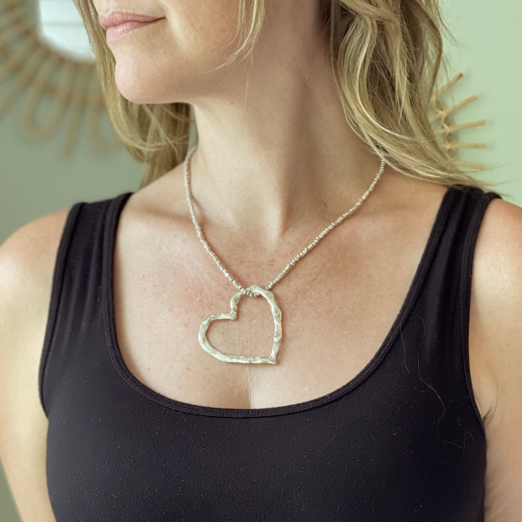 Open Heart Necklace In Silver Plate