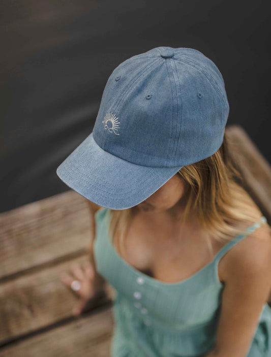 Embroidered Denim Peak Hat