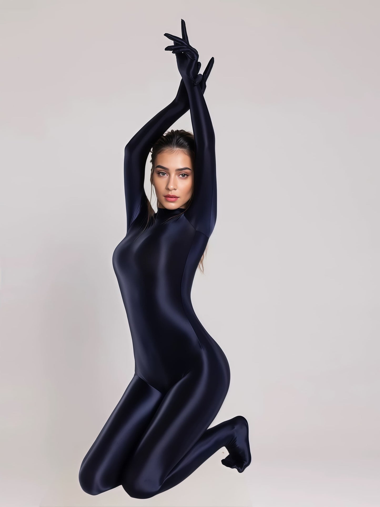 Spandex Nylon Full Bodysuit Zentai Shinny Cosplay Jumpsuit Attached Gloves