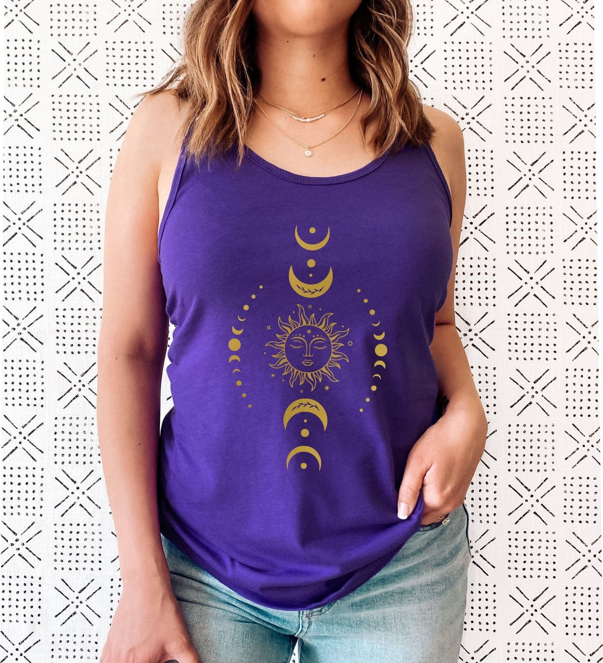 Gold Sun and Moon Phases Tank Top