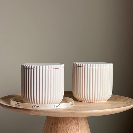 Handmade Ribbed Jar Soy Candle | Wood Wick, Jesmonite Vessel
