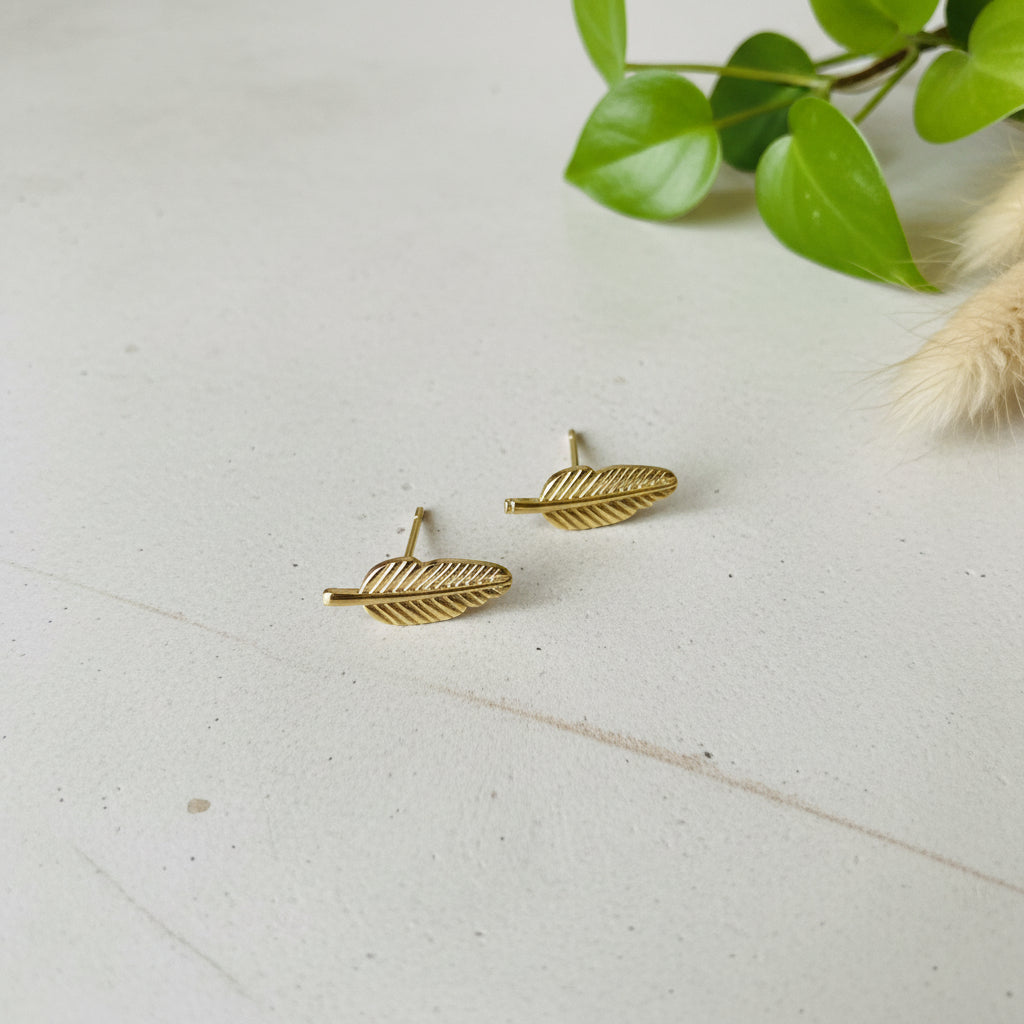 Leaf Stud Earrings - Gold Plate