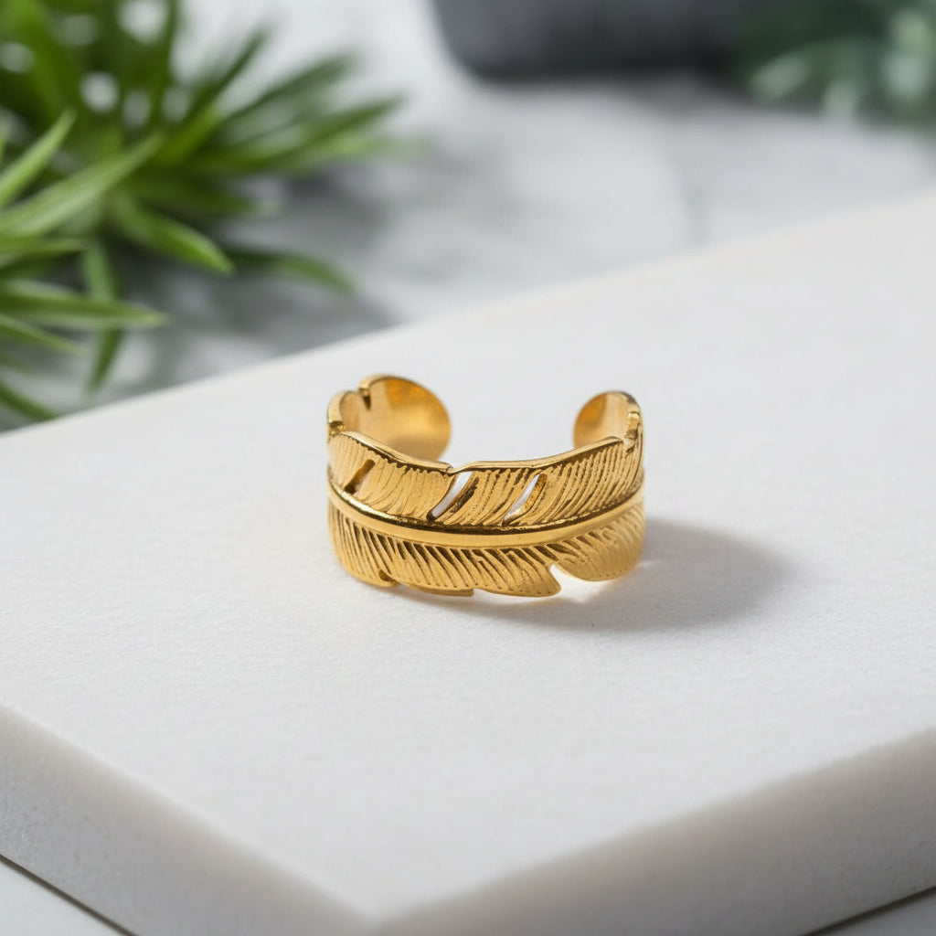 Wide Leaf Ring - Gold Plate