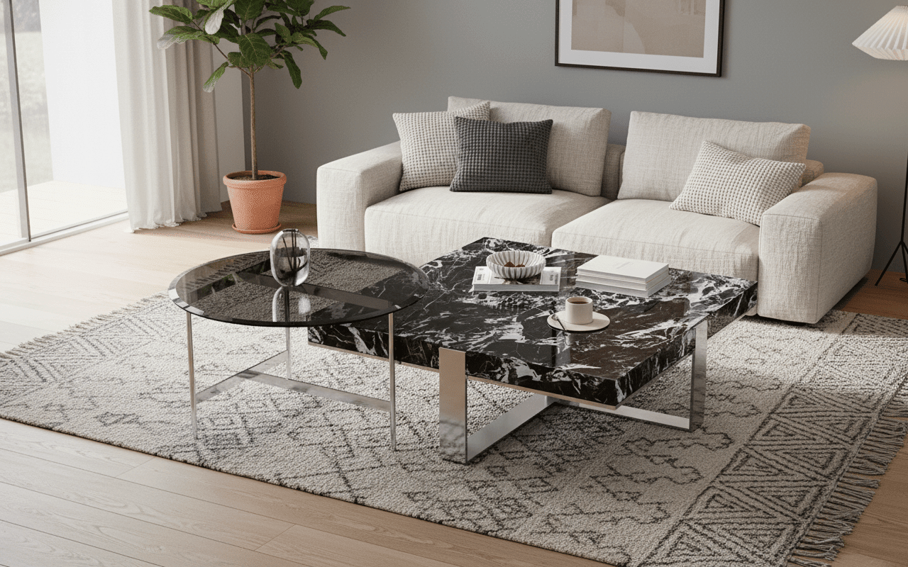 Orion Interlocking Marmor- & Glas-Tisch-Duo