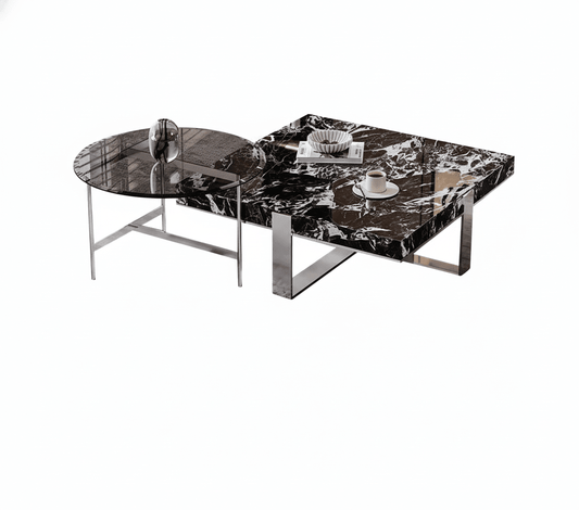 Orion Interlocking Marmor- & Glas-Tisch-Duo