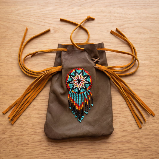 Beaded Suede Phone Pouch ~ Sage & Fringe Rosette