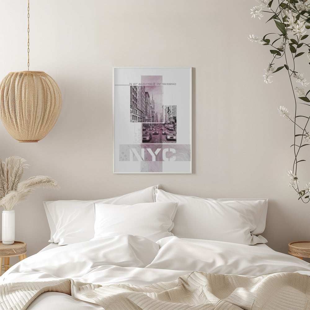 Wandbild Poster Art NYC Fifth Avenue Verkehr | rosa Marmor
