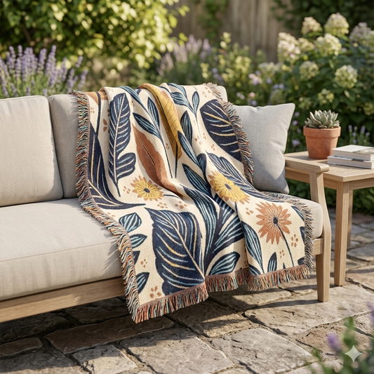 Floral pattern woven blanket