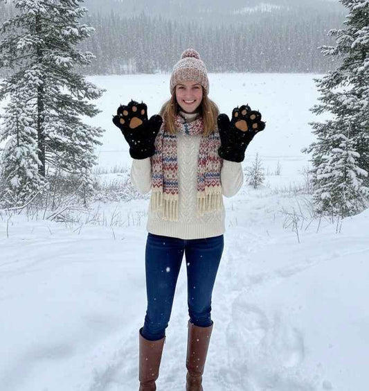 Black Soft Plush Bear Paw Gloves