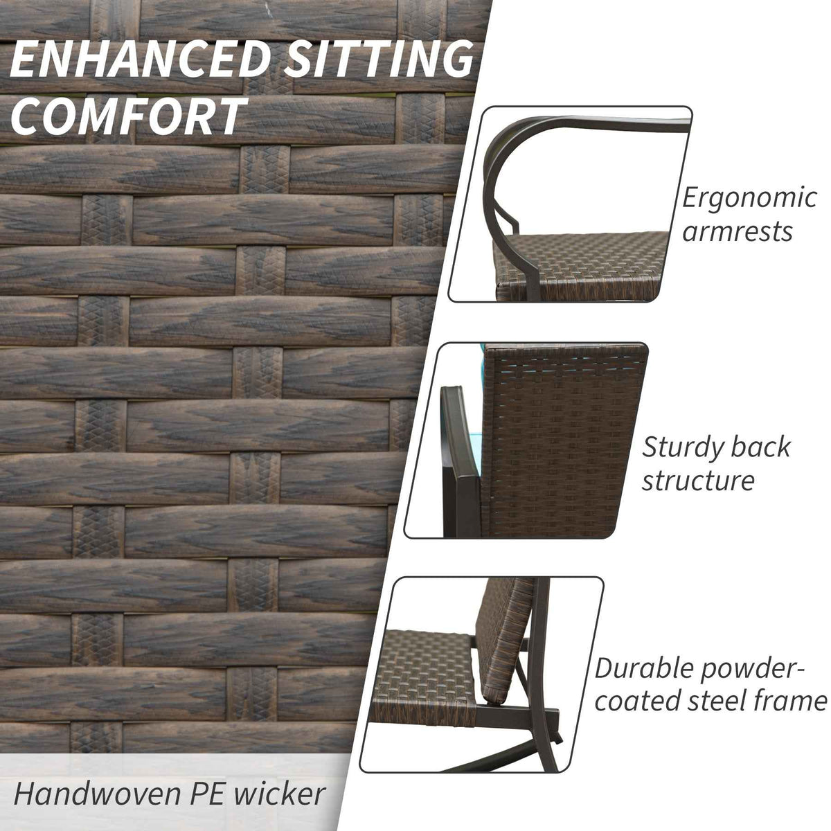 Metal 2-Person Outdoor Patio Rocking Chair Set with Cushions – Blue Steel Porch Seating