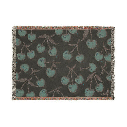 Cherry Pattern Woven Blanket — Retro Fruit Throw for Living Room & Bedroom