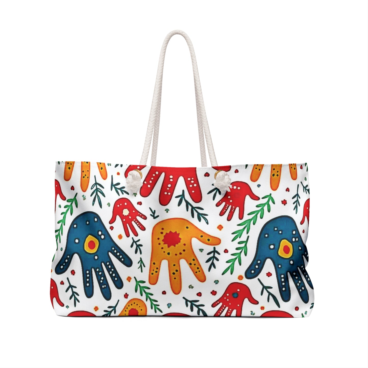 Farbenfrohe Handabdruck Weekender Tasche - Boho Palmendruck Reisetasche