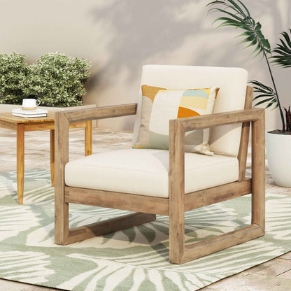 Outdoor Acacia Wood Patio Club Chair with Thick Waterproof Cushion – Deep Seating Lounge Chair (US Delivery Only)