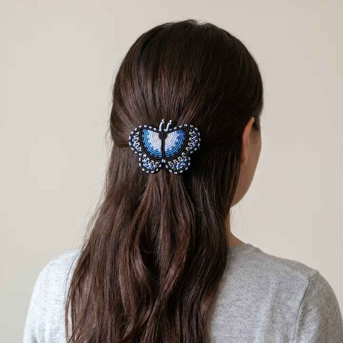Light Blue Butterfly Beaded Barrette