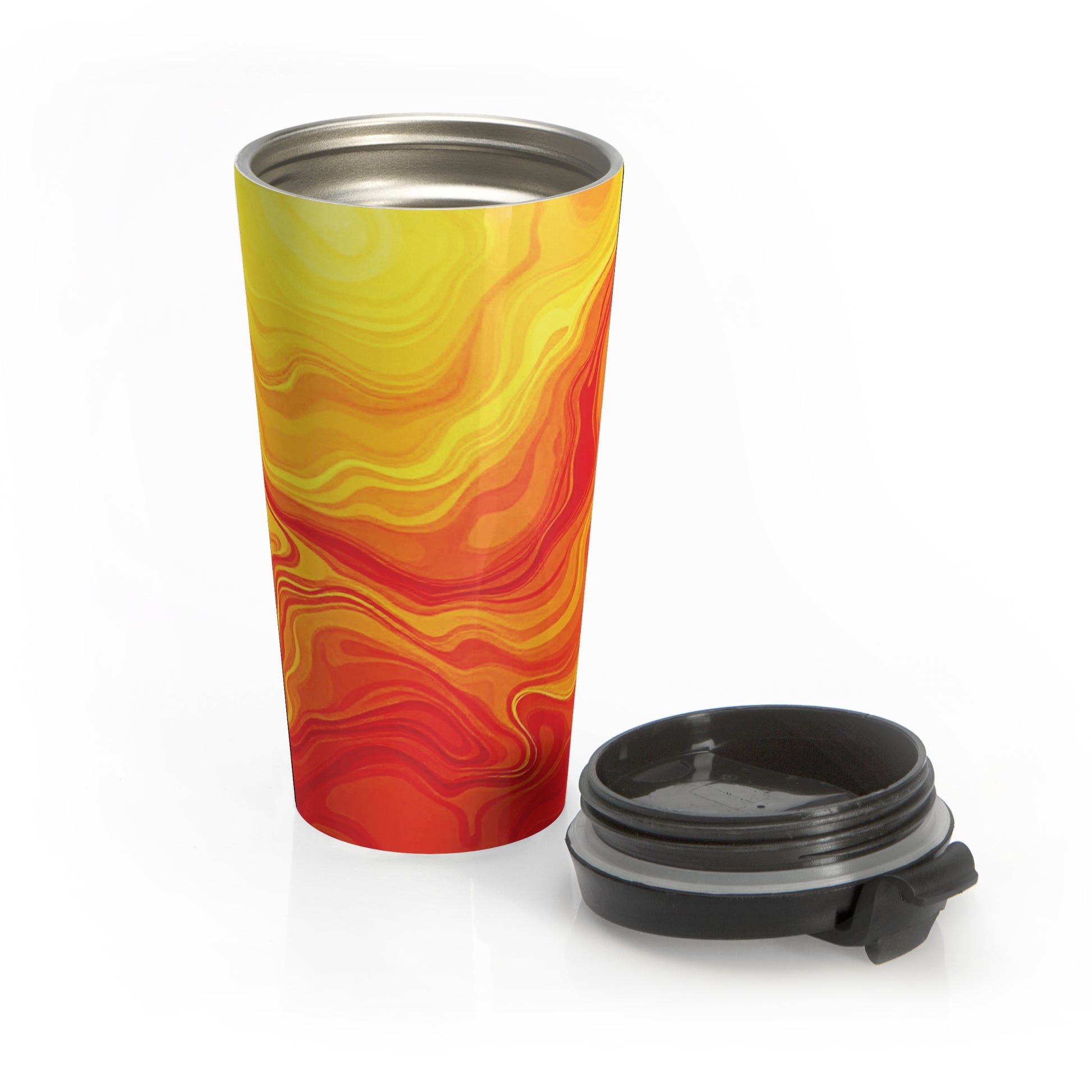 Sunset Swirl Stainless Steel Travel Mug — Insulated Orange & Yellow Marble Drink Tumbler - AURABAGS SHOP