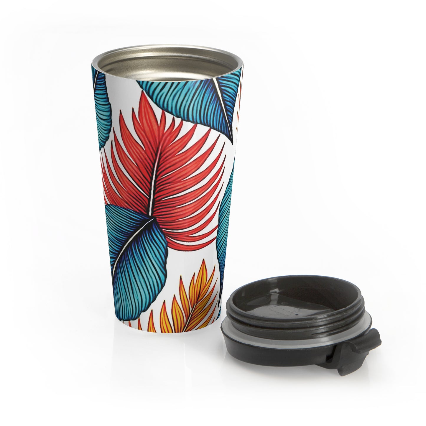 Tropical Leaf Pattern Stainless Steel Travel Mug | Colorful Palm Leaves - AURABAGS SHOP